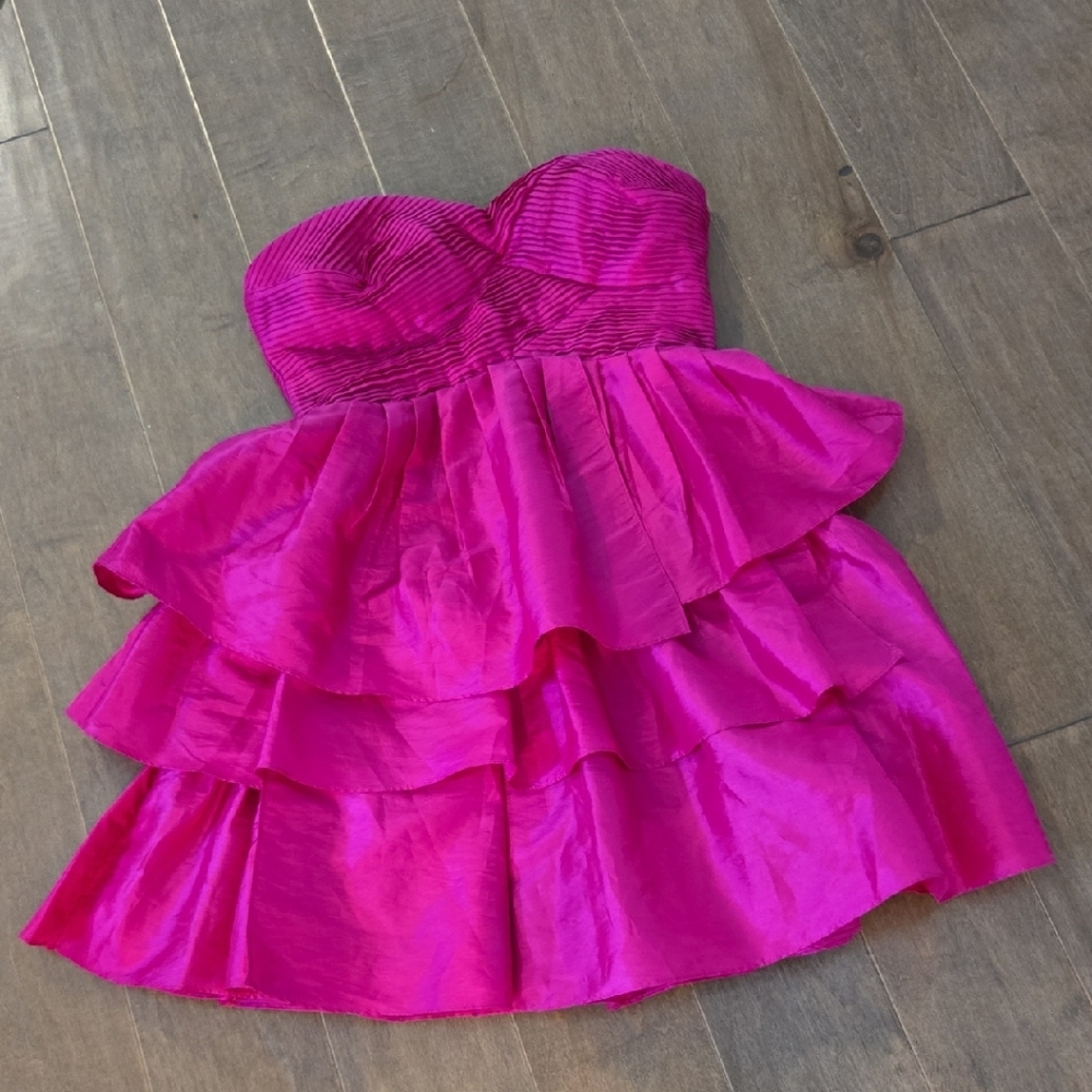 "WICKED" Pink Layered Tiered Party Festive Strapless Cocktail Dress